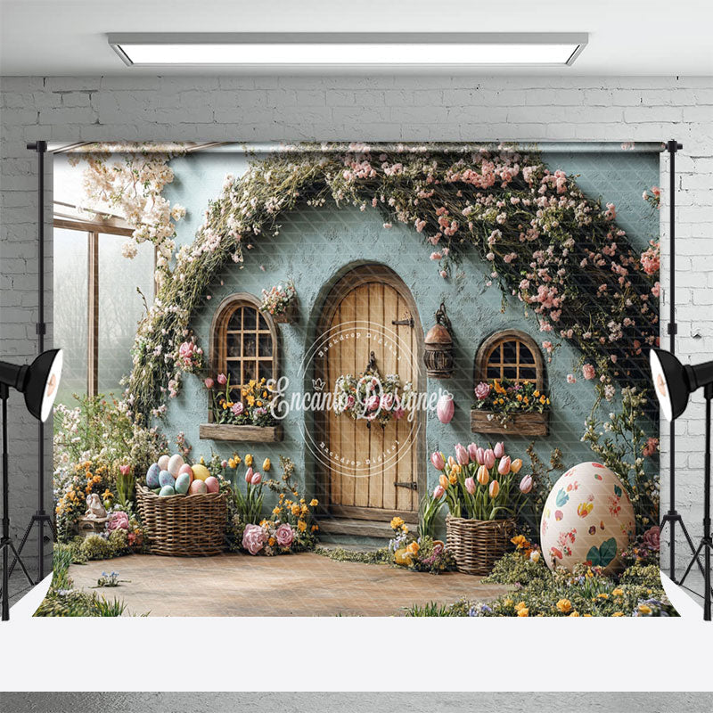 Aperturee - Aperturee Green House Spring Floral Eggs Easter Photo Backdrop