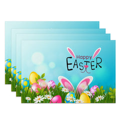 Aperturee - Aperturee Green Lawn Floral Easter Bokeh Set Of 4 Placemats