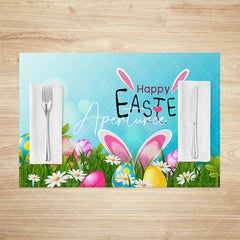 Aperturee - Aperturee Green Lawn Floral Easter Bokeh Set Of 4 Placemats