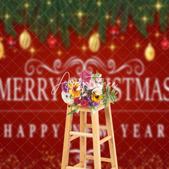 Aperturee - Aperturee Green Leaf Bell Red Festive Merry Christmas Backdrop