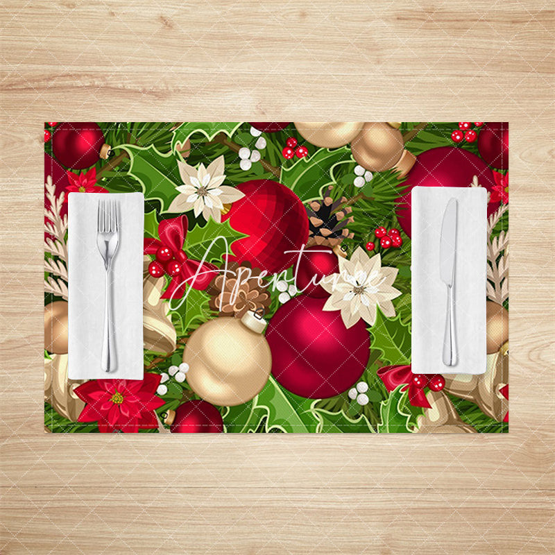 Aperturee - Aperturee Green Leaf Bells Floral Christmas Set Of 4 Placemats