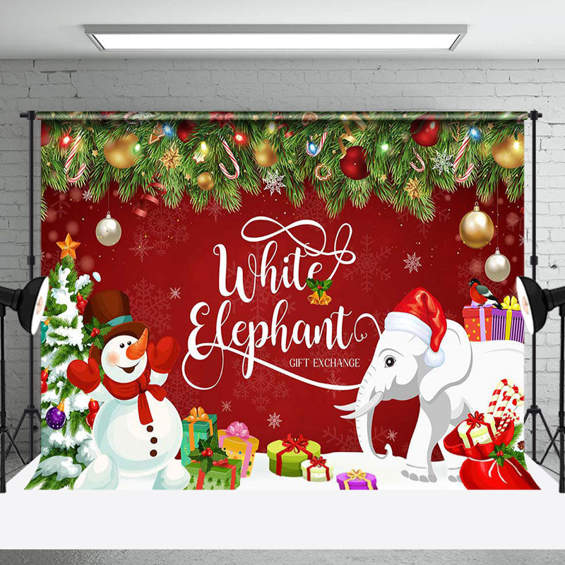 Aperturee - Aperturee Green Leaf Red White Elephant Gift Exchange Backdrop