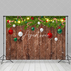 Aperturee - Aperturee Green Leaves Bauble Wood Merry Christmas Backdrop