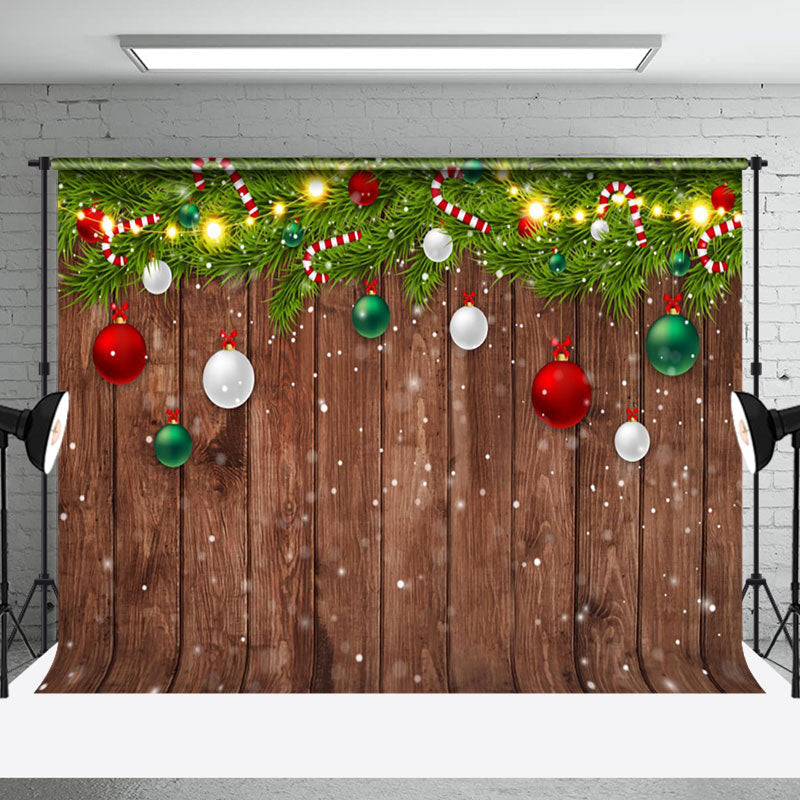 Aperturee - Aperturee Green Leaves Bauble Wood Merry Christmas Backdrop