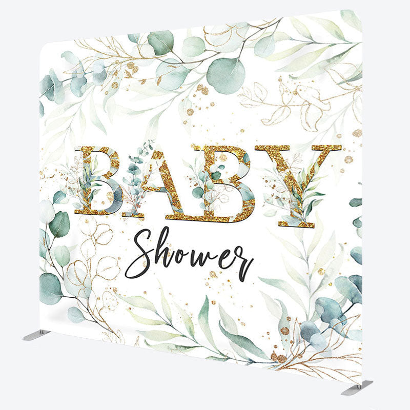 Aperturee - Aperturee Green Leaves Gold Fabric Backdrop Cover for Baby Shower