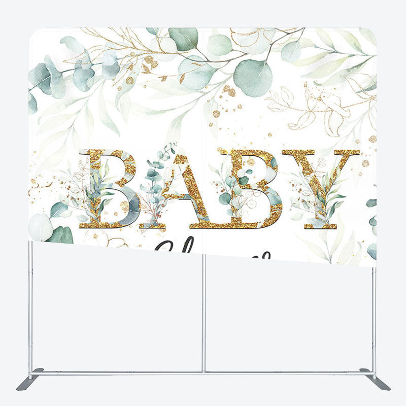 Aperturee - Aperturee Green Leaves Gold Fabric Backdrop Cover for Baby Shower