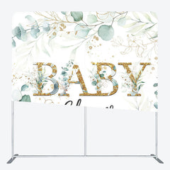 Aperturee - Aperturee Green Leaves Gold Fabric Backdrop Cover for Baby Shower