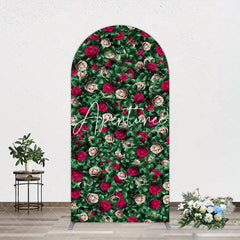 Aperturee - Aperturee Green Leaves Red Rose Wedding Party Arch Backdrop