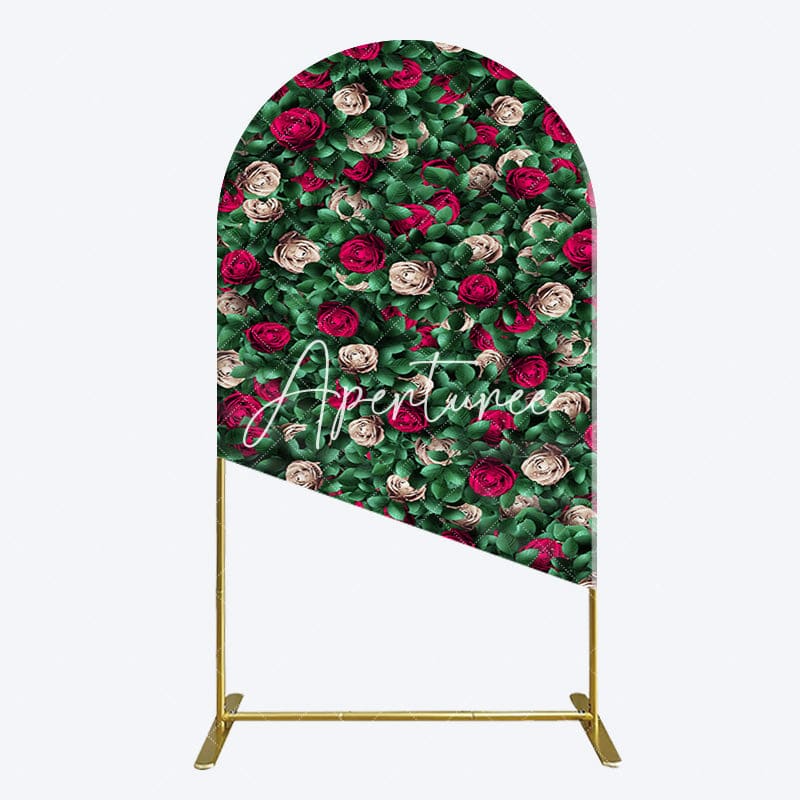 Aperturee - Aperturee Green Leaves Red Rose Wedding Party Arch Backdrop