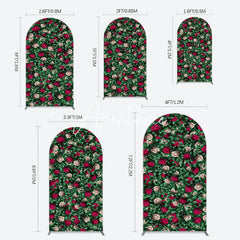 Aperturee - Aperturee Green Leaves Red Rose Wedding Party Arch Backdrop