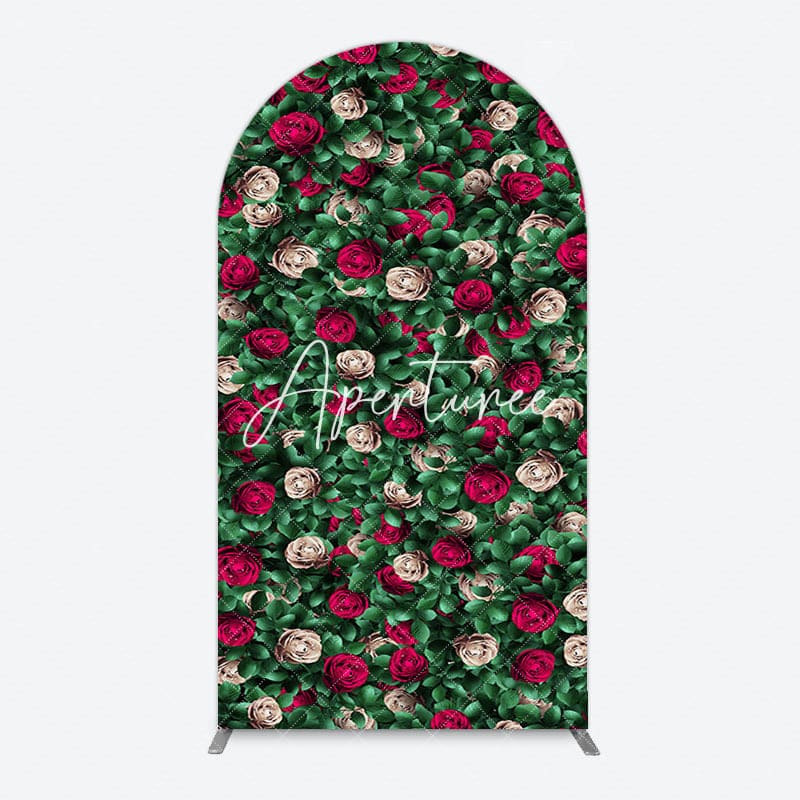 Aperturee - Aperturee Green Leaves Red Rose Wedding Party Arch Backdrop