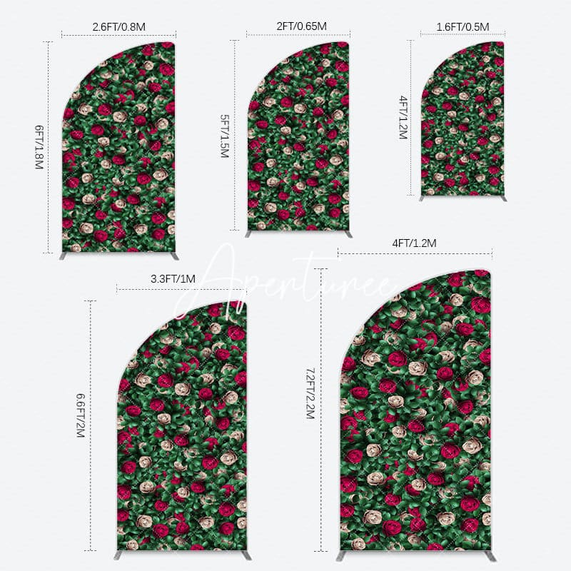 Aperturee - Aperturee Green Leaves Red Rose Wedding Party Half Moon Arch Backdrop