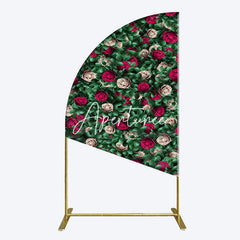 Aperturee - Aperturee Green Leaves Red Rose Wedding Party Half Moon Arch Backdrop