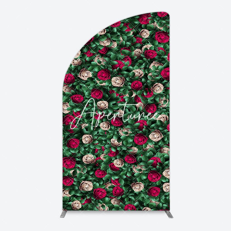 Aperturee - Aperturee Green Leaves Red Rose Wedding Party Half Moon Arch Backdrop