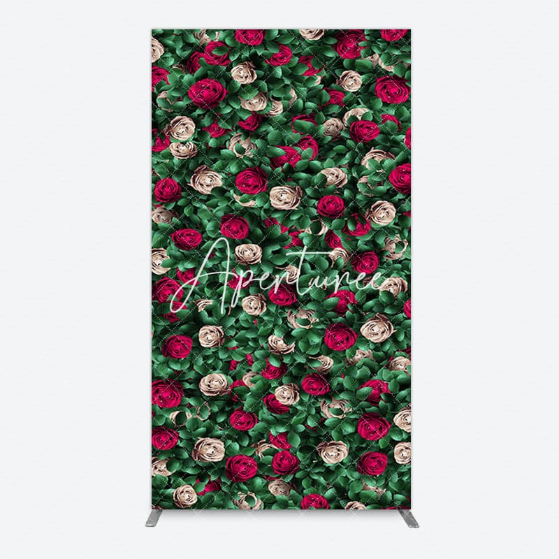 Aperturee - Aperturee Green Leaves Red Rose Wedding Party Rectangle Backdrop