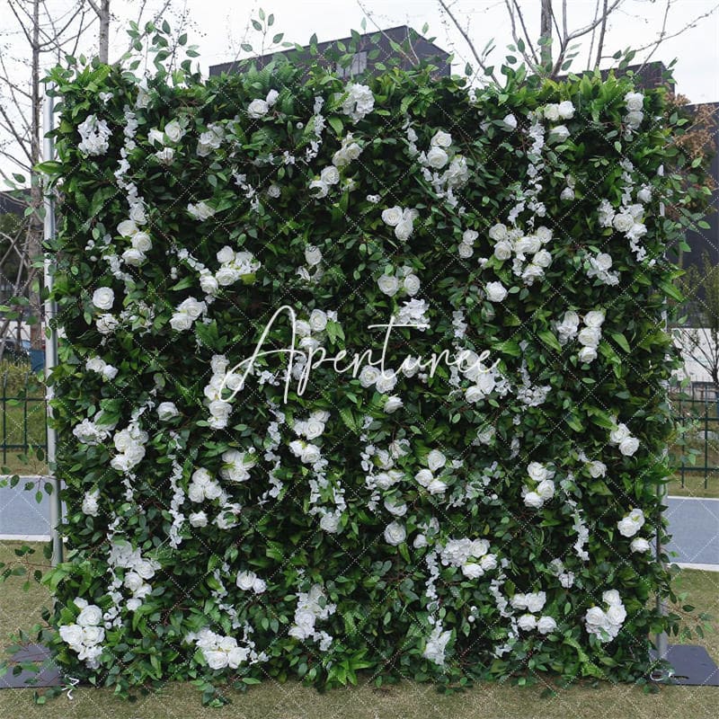 Aperturee - Aperturee Green Leaves White Flower Artificial Party Decor