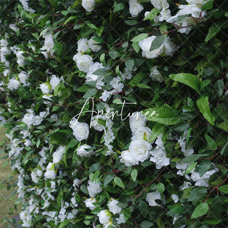 Aperturee - Aperturee Green Leaves White Flower Artificial Party Decor