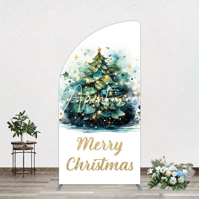 Aperturee - Aperturee Green Light Xmas Tree Merry Christmas Arch Backdrop