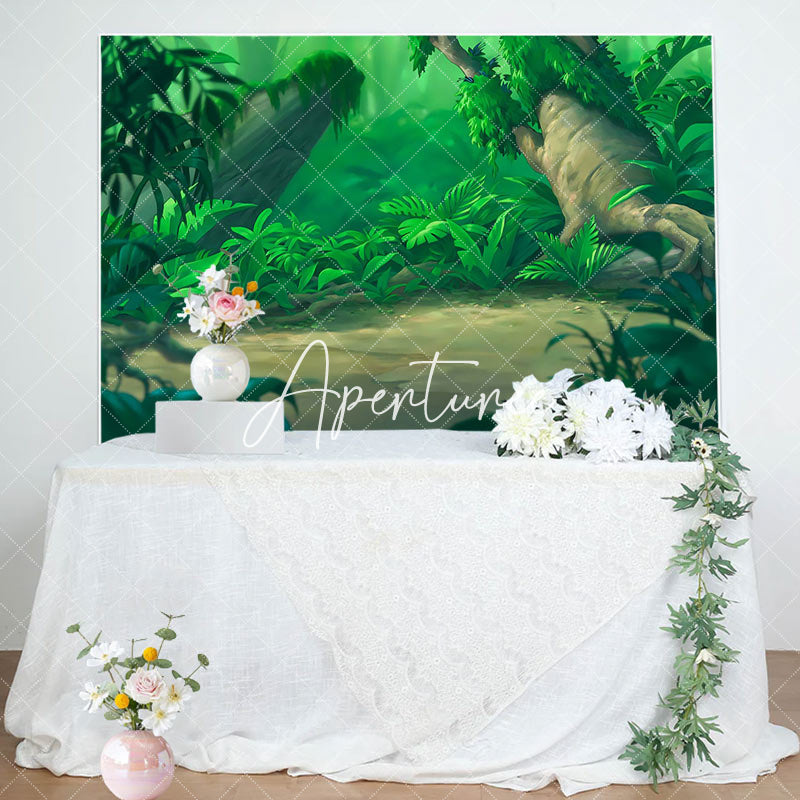 Aperturee - Aperturee Green Natural Forest Scene Happy Birthday Backdrop