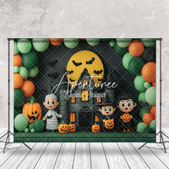 Aperturee - Aperturee Green Orange Balloons Castle Kids Halloween Backdrop