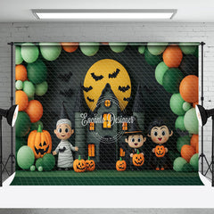 Aperturee - Aperturee Green Orange Balloons Castle Kids Halloween Backdrop