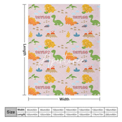 Aperturee - Aperturee Green Orange Dinosaur Custom Name Blanket For Baby