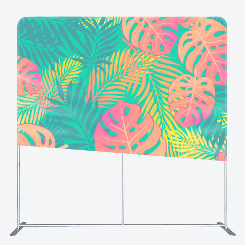 Aperturee - Aperturee Green Orange Tropical Monstera Summer Backdrop Cover