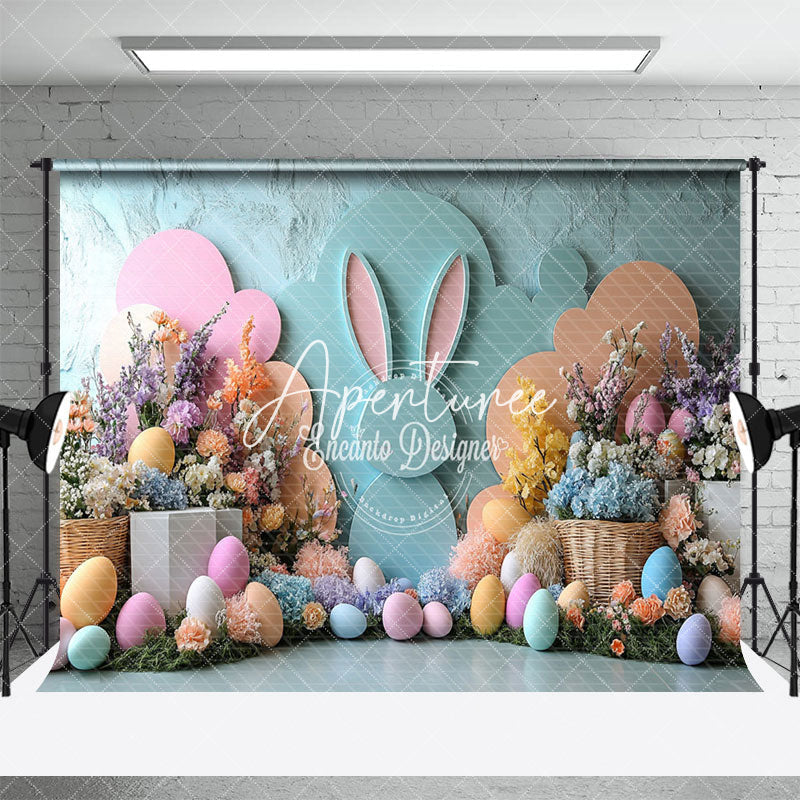 Aperturee - Aperturee Green Orange Wall Bunny Floral Eggs Easter Backdrop