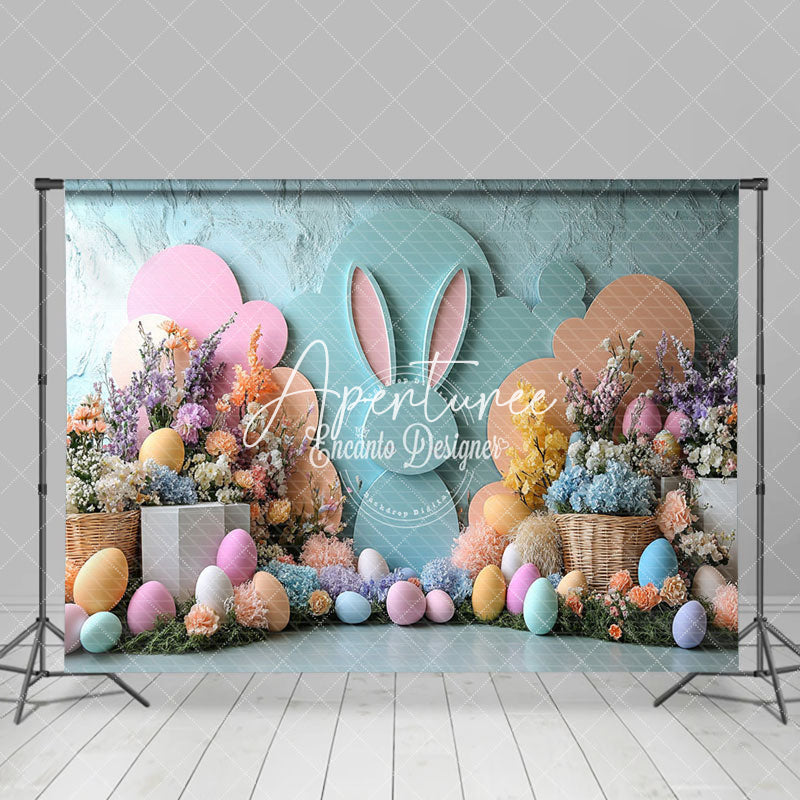 Aperturee - Aperturee Green Orange Wall Bunny Floral Eggs Easter Backdrop