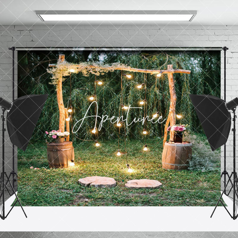 Aperturee - Aperturee Green Outdoor Lawn Lights Wood Stand Wedding Backdrop