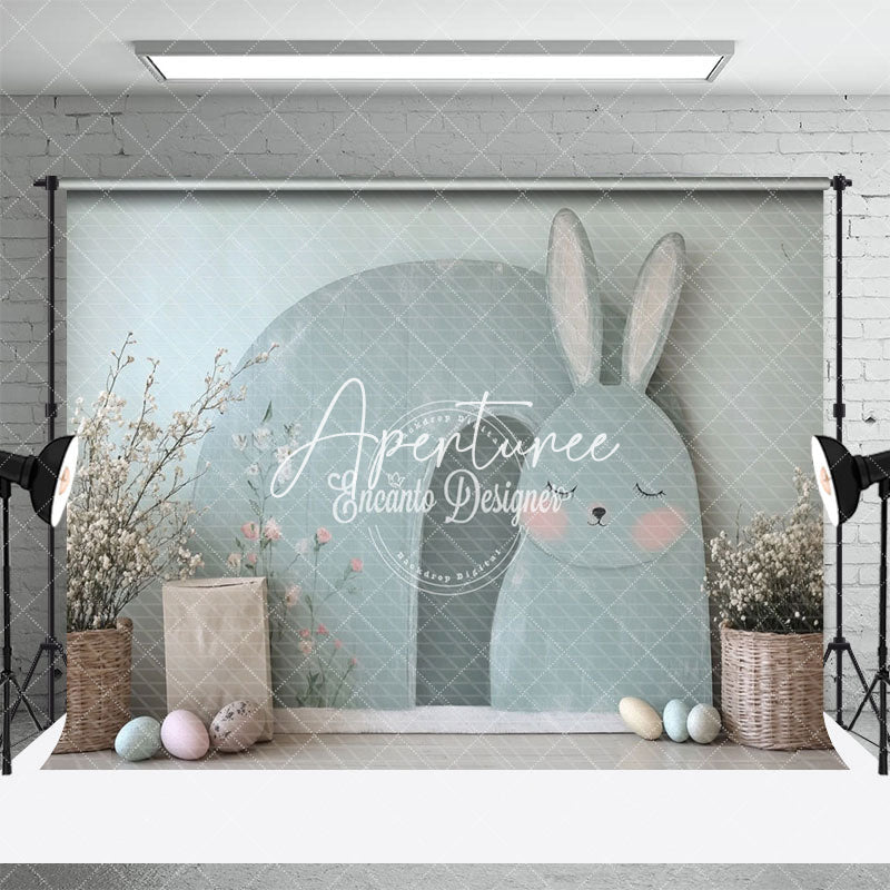 Aperturee - Aperturee Green Painted Bunny Wall Basket Floral Backdrop