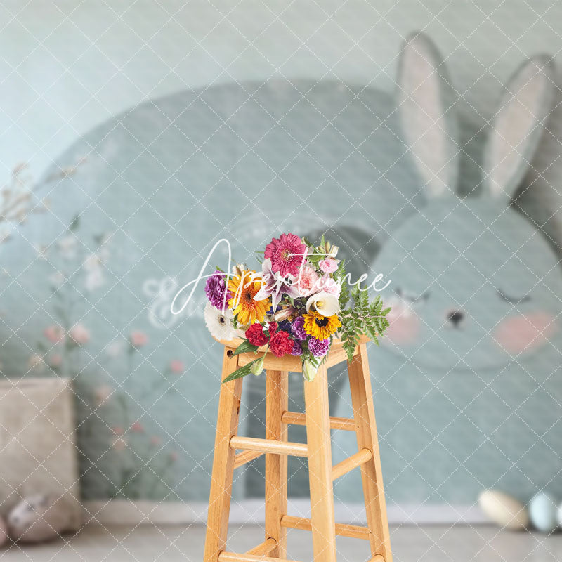 Aperturee - Aperturee Green Painted Bunny Wall Basket Floral Backdrop