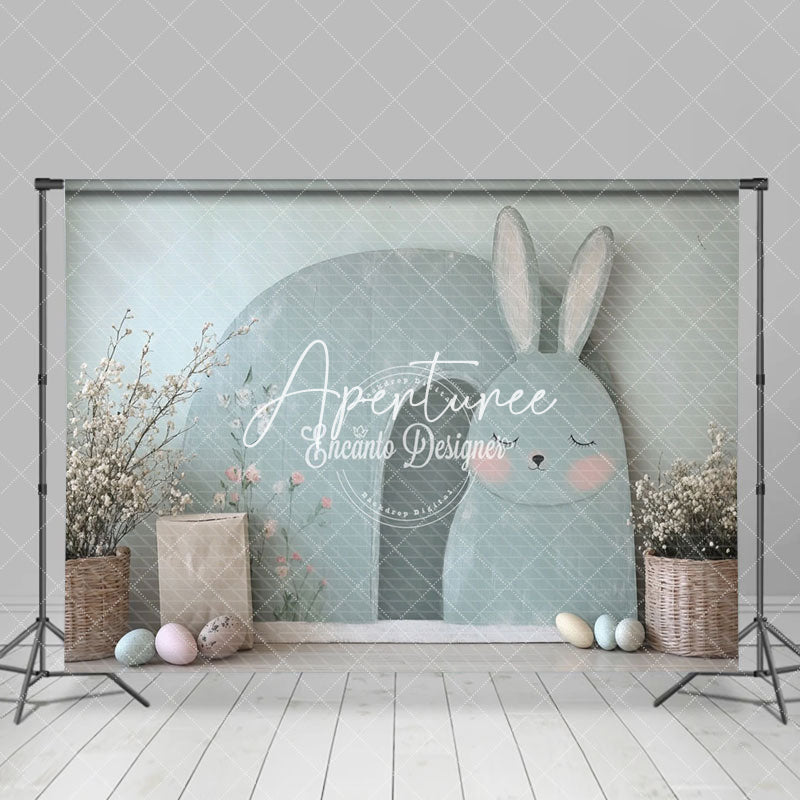 Aperturee - Aperturee Green Painted Bunny Wall Basket Floral Backdrop