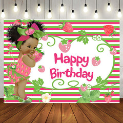 Aperturee - Aperturee Green Pink Stripe Strawberry Girl Birthday Backdrop