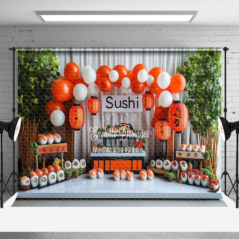 Aperturee - Aperturee Green Plant Balloons Sushi Store Cake Smash Backdrop