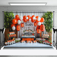 Aperturee - Aperturee Green Plant Balloons Sushi Store Cake Smash Backdrop