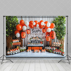 Aperturee - Aperturee Green Plant Balloons Sushi Store Cake Smash Backdrop