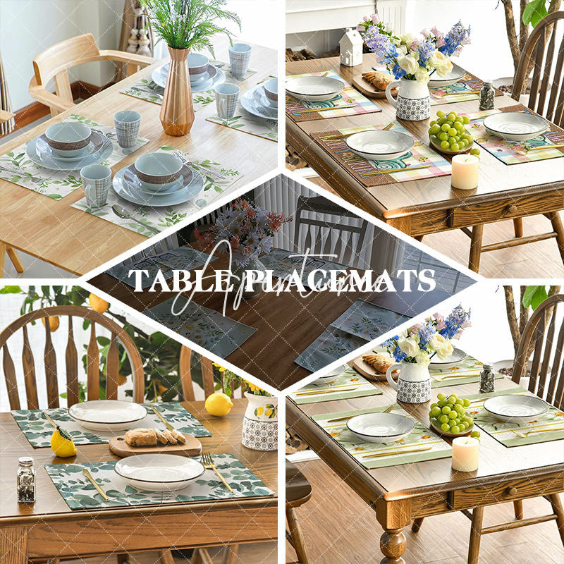 Aperturee - Aperturee Green Plant Leaves White Spring Set Of 4 Placemats