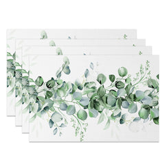 Aperturee - Aperturee Green Plant Leaves White Spring Set Of 4 Placemats