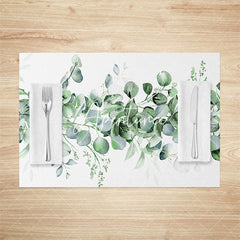 Aperturee - Aperturee Green Plant Leaves White Spring Set Of 4 Placemats