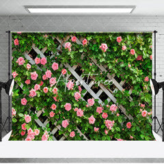 Aperturee - Aperturee Green Plant Pink Floral Fence Combo Set Backdrop