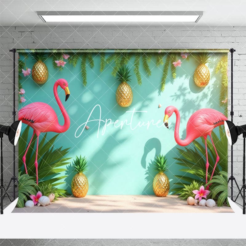 Aperturee - Aperturee Green Plant Wall Pineapple Flamingo Summer Backdrop