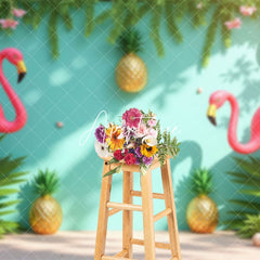 Aperturee - Aperturee Green Plant Wall Pineapple Flamingo Summer Backdrop