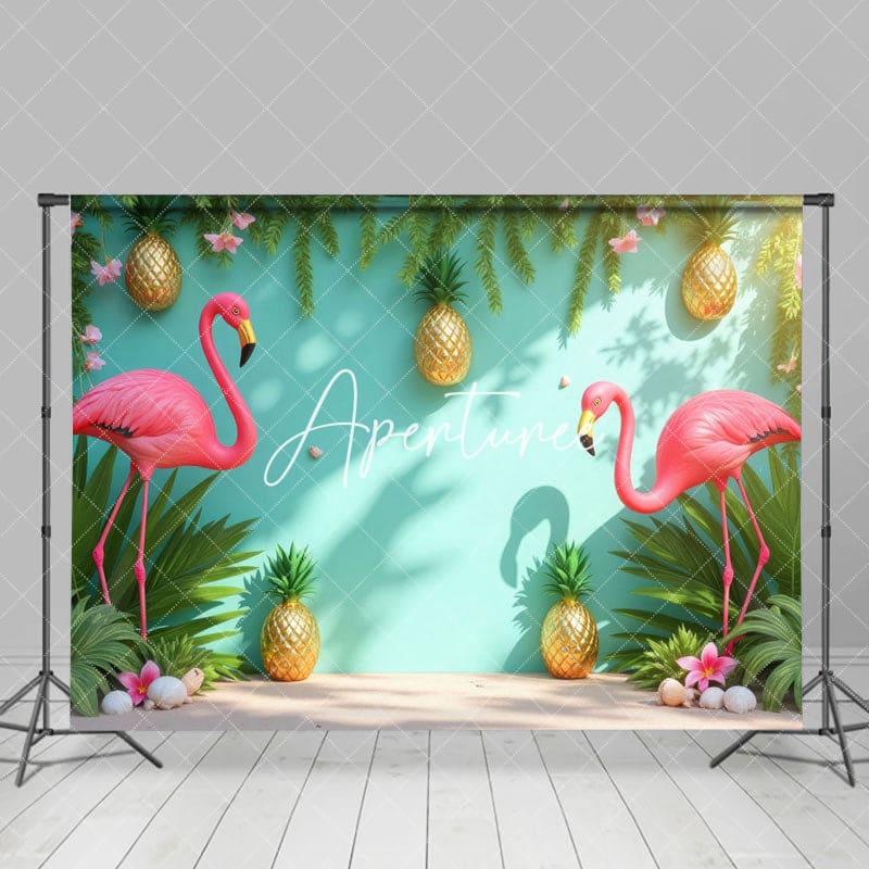 Aperturee - Aperturee Green Plant Wall Pineapple Flamingo Summer Backdrop