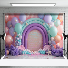 Aperturee - Aperturee Green Purple Balloons Mermaid Cake Smash Backdrop