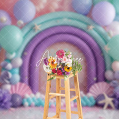 Aperturee - Aperturee Green Purple Balloons Mermaid Cake Smash Backdrop