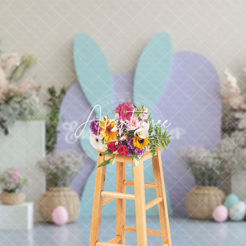 Aperturee - Aperturee Green Purple Bunny Spring Floral Eggs Easter Backdrop