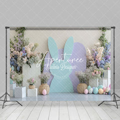 Aperturee - Aperturee Green Purple Bunny Spring Floral Eggs Easter Backdrop