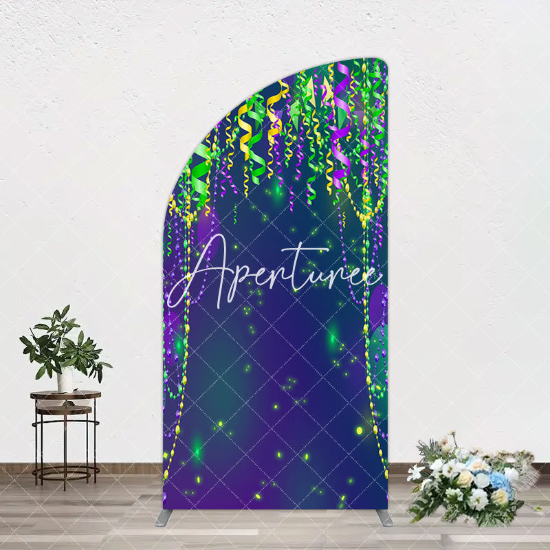 Aperturee - Aperturee Green Purple Ribbons Birthday Party Arch Backdrop