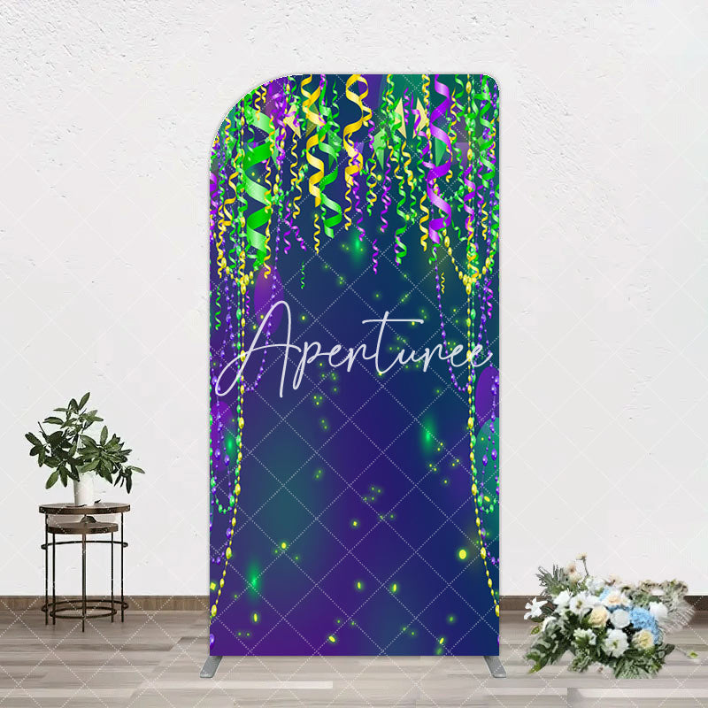 Aperturee - Aperturee Green Purple Ribbons Birthday Party Arch Backdrop